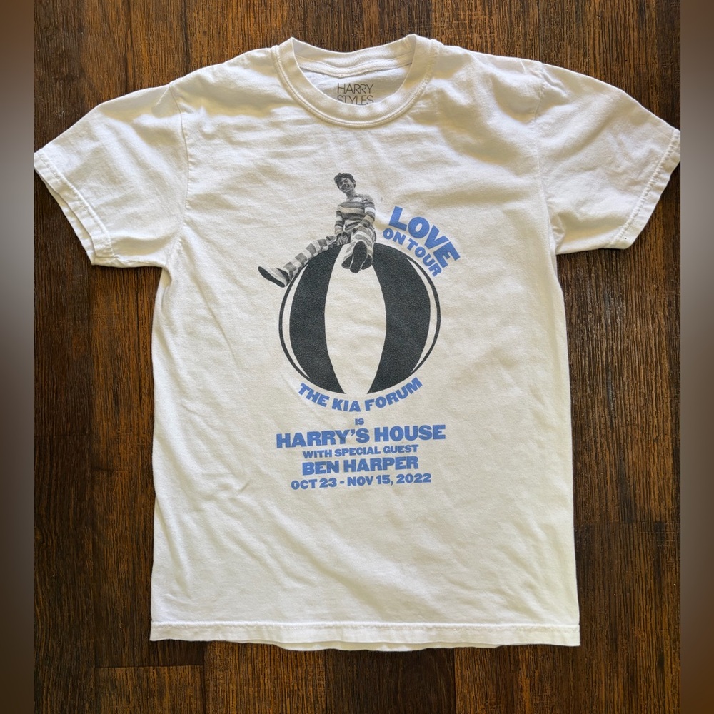 Men's Harry Styles T-Shirt White Spell-Out S 2022 Tour Pop Band Love British Boy
